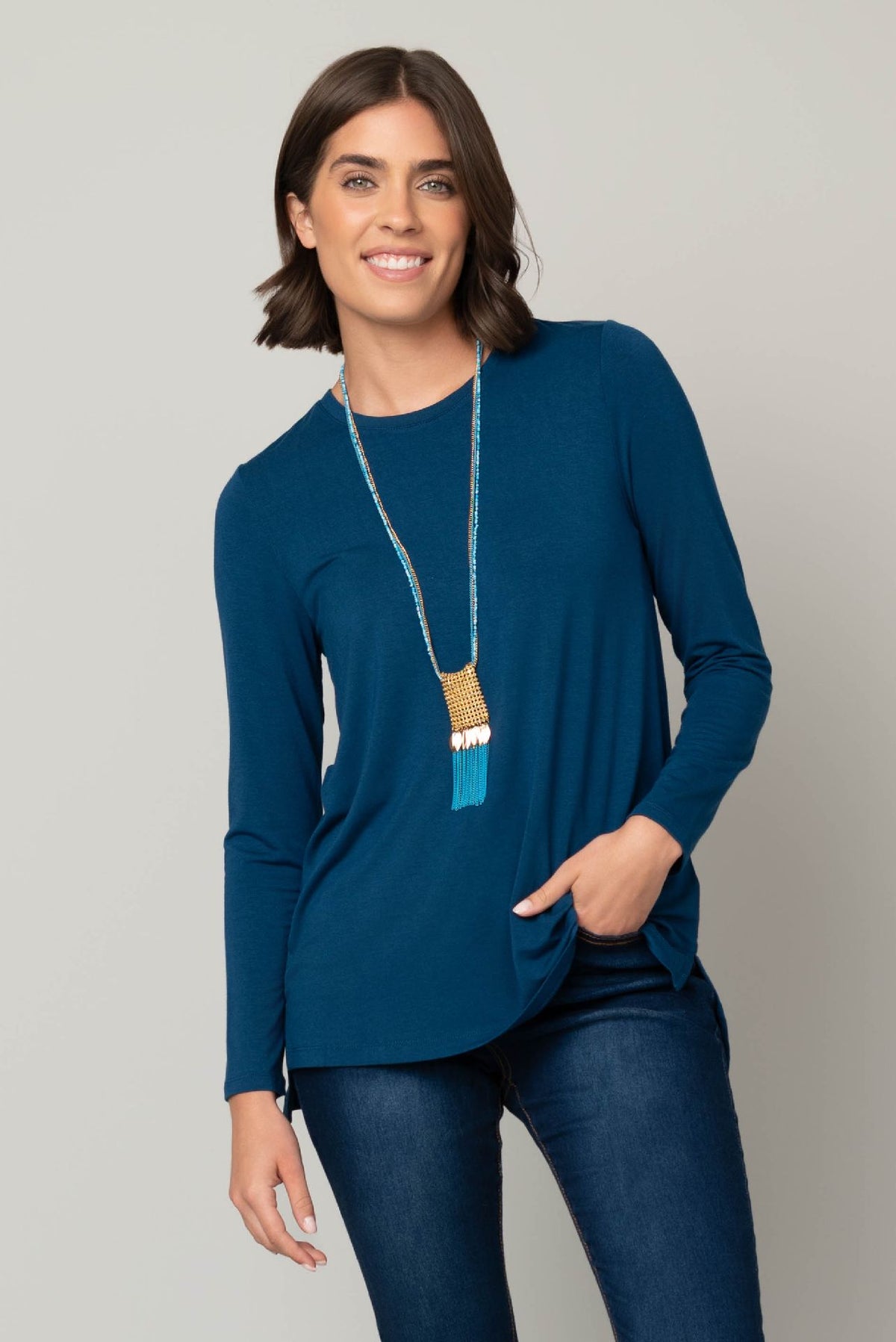 Pine Apparel "Liverpool" L/S Scoop Neck Modal Top-Royal Blue