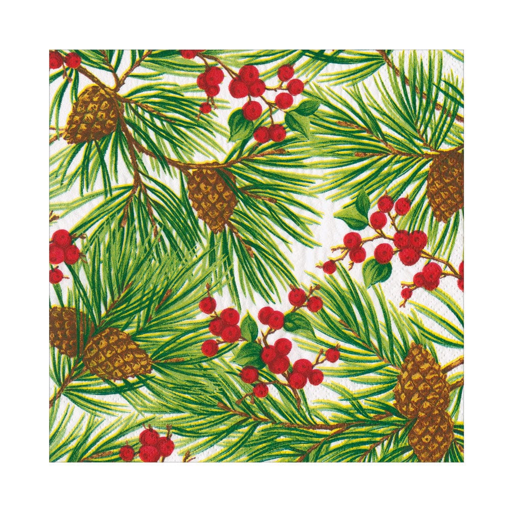 Caspari Luncheon Napkins - Evergreen and Berries