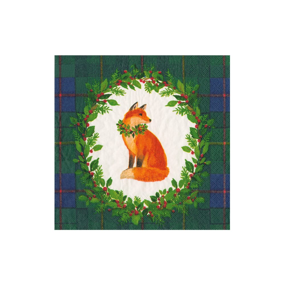 Caspari Cocktail Napkin - Tartan Fox Blue/Green
