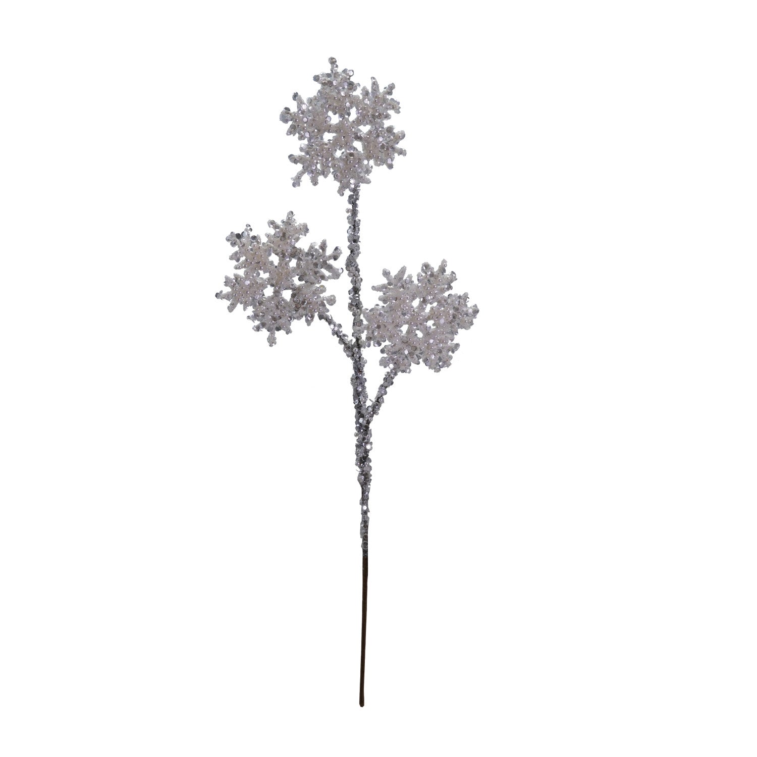 24"H Snowflake Stem with Glitter & Faux Pearls, Ice Finish - From Me To You