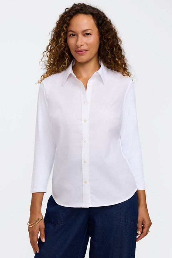 Dina Knit-Woven 3/4 Sleeve Shirt/WHITE