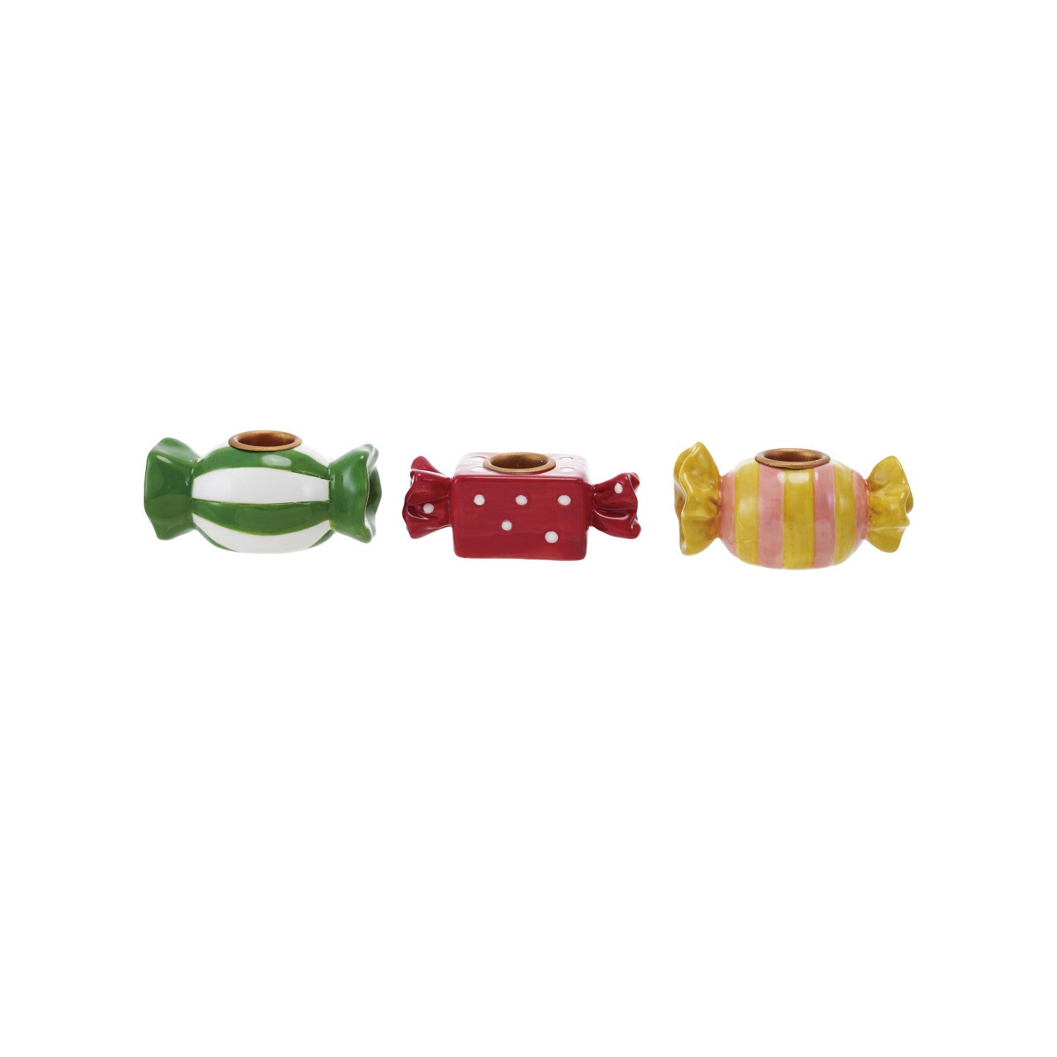 3 - 1/2"L x 2"W x 2"H Stoneware Candy Shaped Taper Holder, 3 Styles - From Me To You