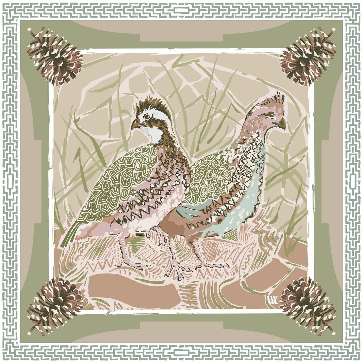 Austin Williams-Pink Quail Pair Silk Scarf