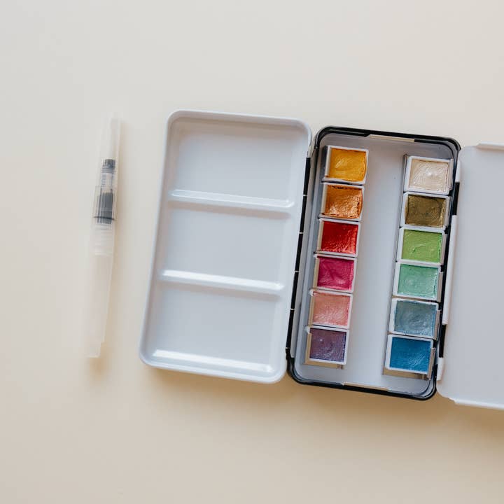 12 Color Travel Metallic Watercolor Paint Palette