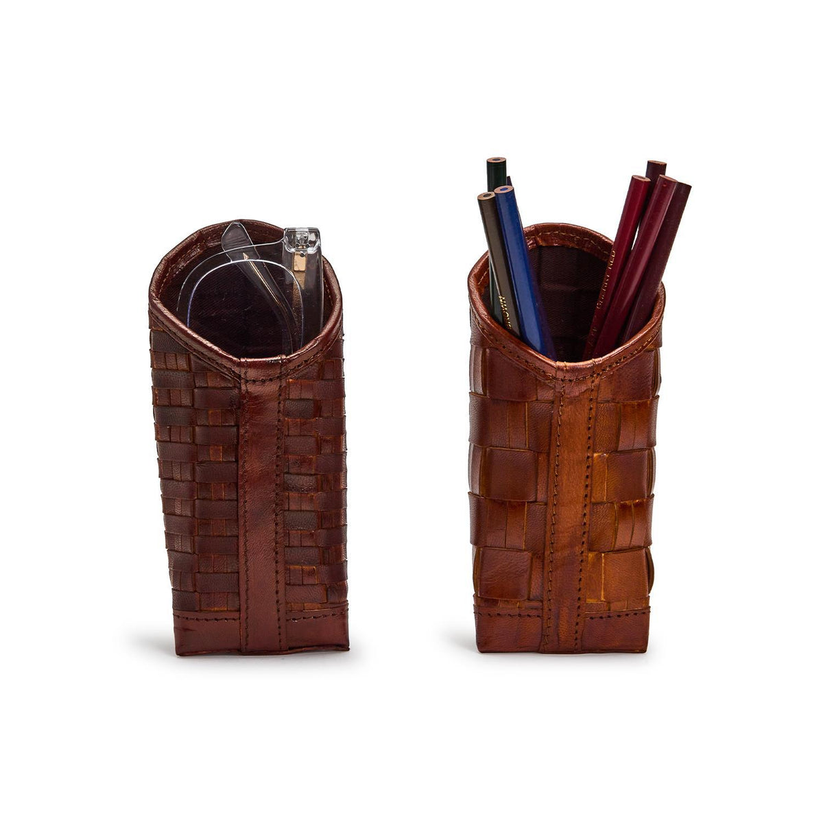 Two's Company Chestnut Woven Leather Eyeglass / Accessory Holder
