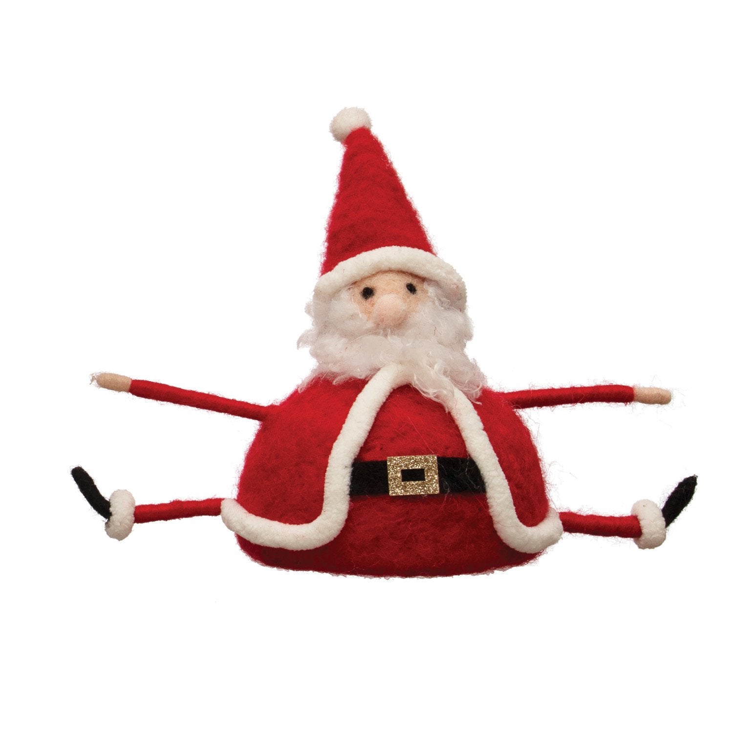 7 - 3/4"L x 4"W x 4 - 1/2"H Wool Felt Sitting Santa, Red & White - From Me To You