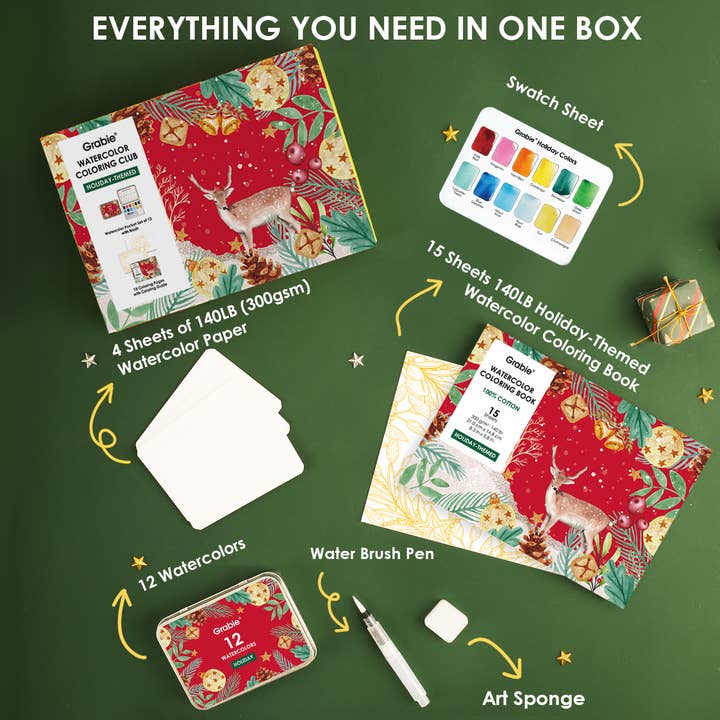Watercolor Pocket Set Of 12 With Brush - Holiday