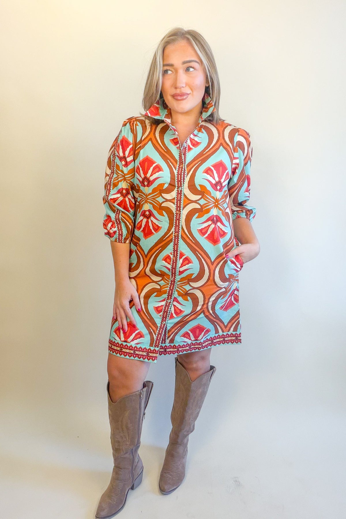 Maude Vivante- Geo Mint Ava Dress