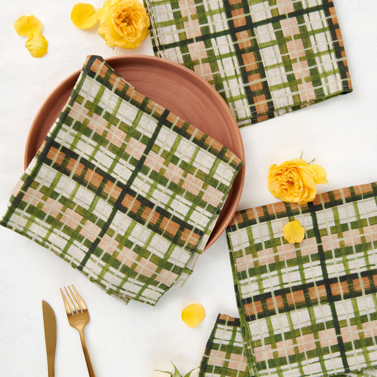 Darling Lemon-Fall Plaid Dinner Napkins (Set of 4)