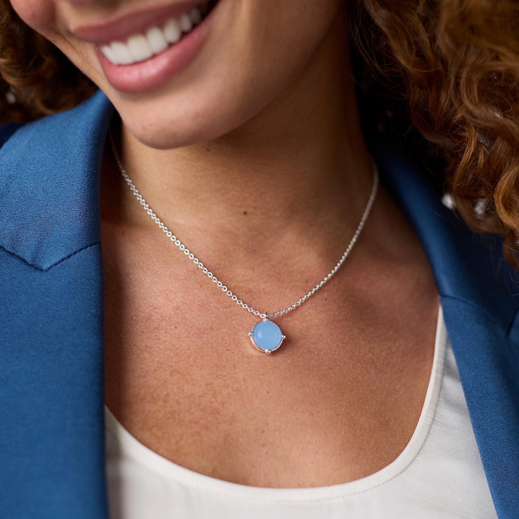 JULIE VOS Honeybee Solitaire Necklace SILVER-Iridescent Tanzanite Blue