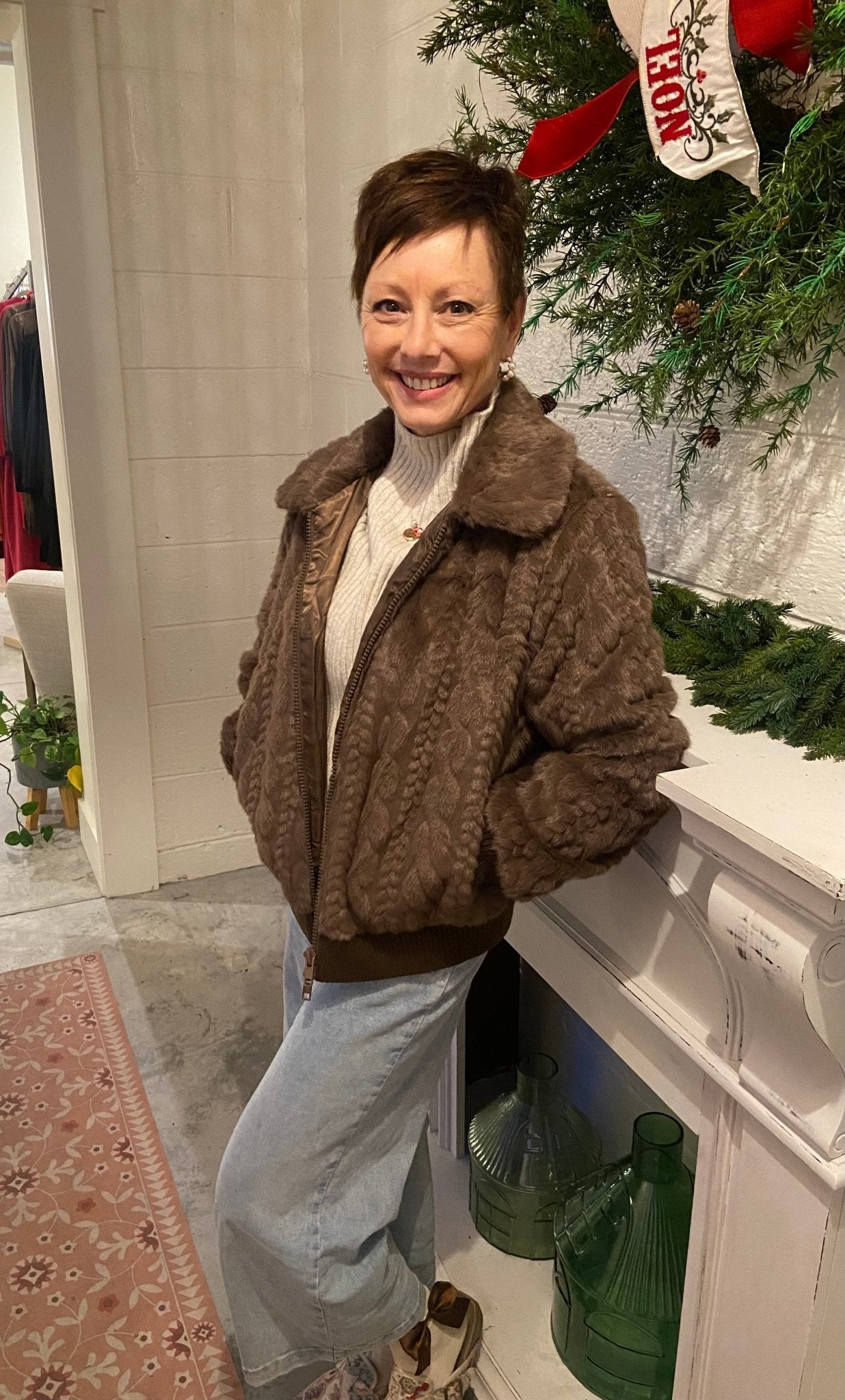 Anonyme - Faux Fur Braid Bomber Jacket - Wood - From Me To You