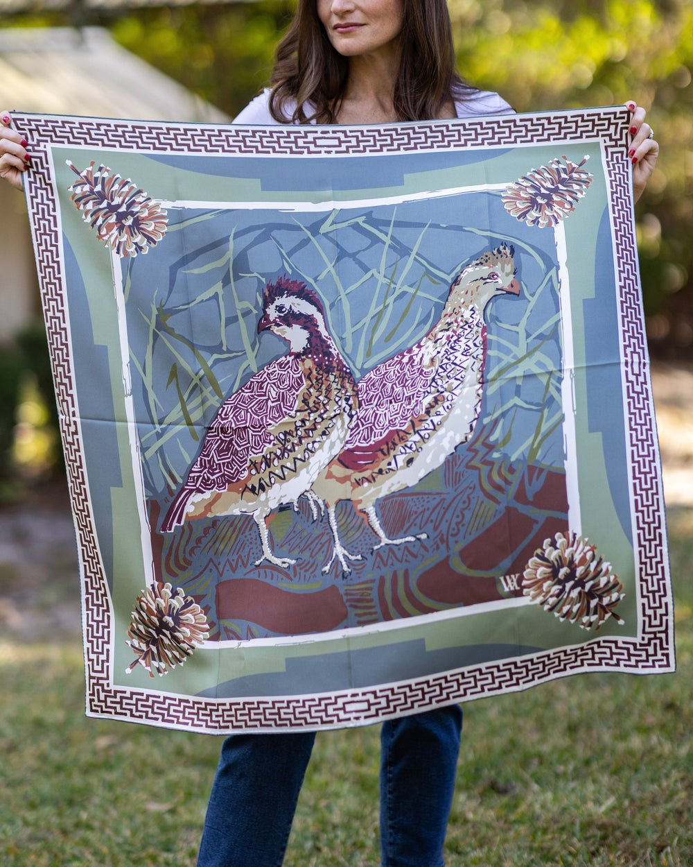 Austin Williams-Slate Quail Pair Silk Scarf - From Me To You
