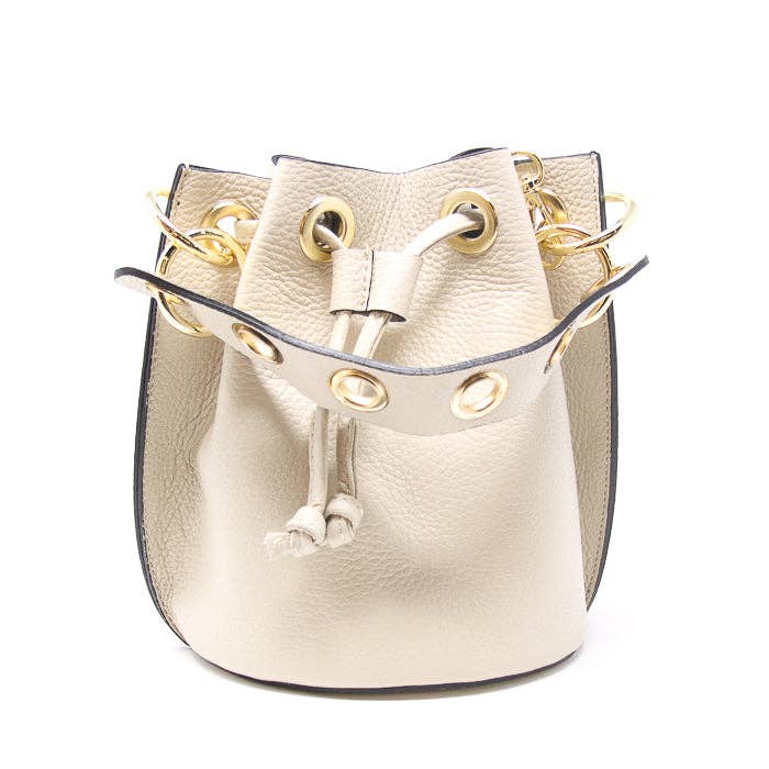 GENUINE LEATHER & COWHIDE PATTERNS BUCKET BAG - IVORY
