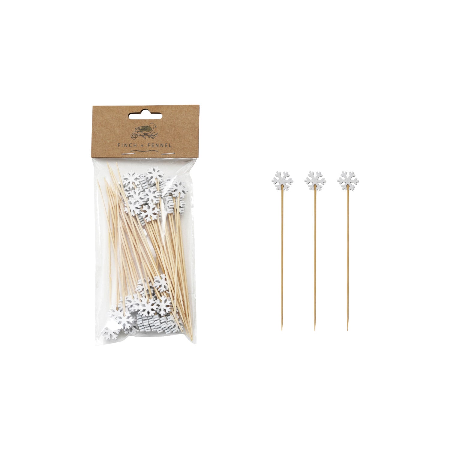 Bamboo Single Use Skewers with Snowflake Shaped Handles, Set of 50 - From Me To You