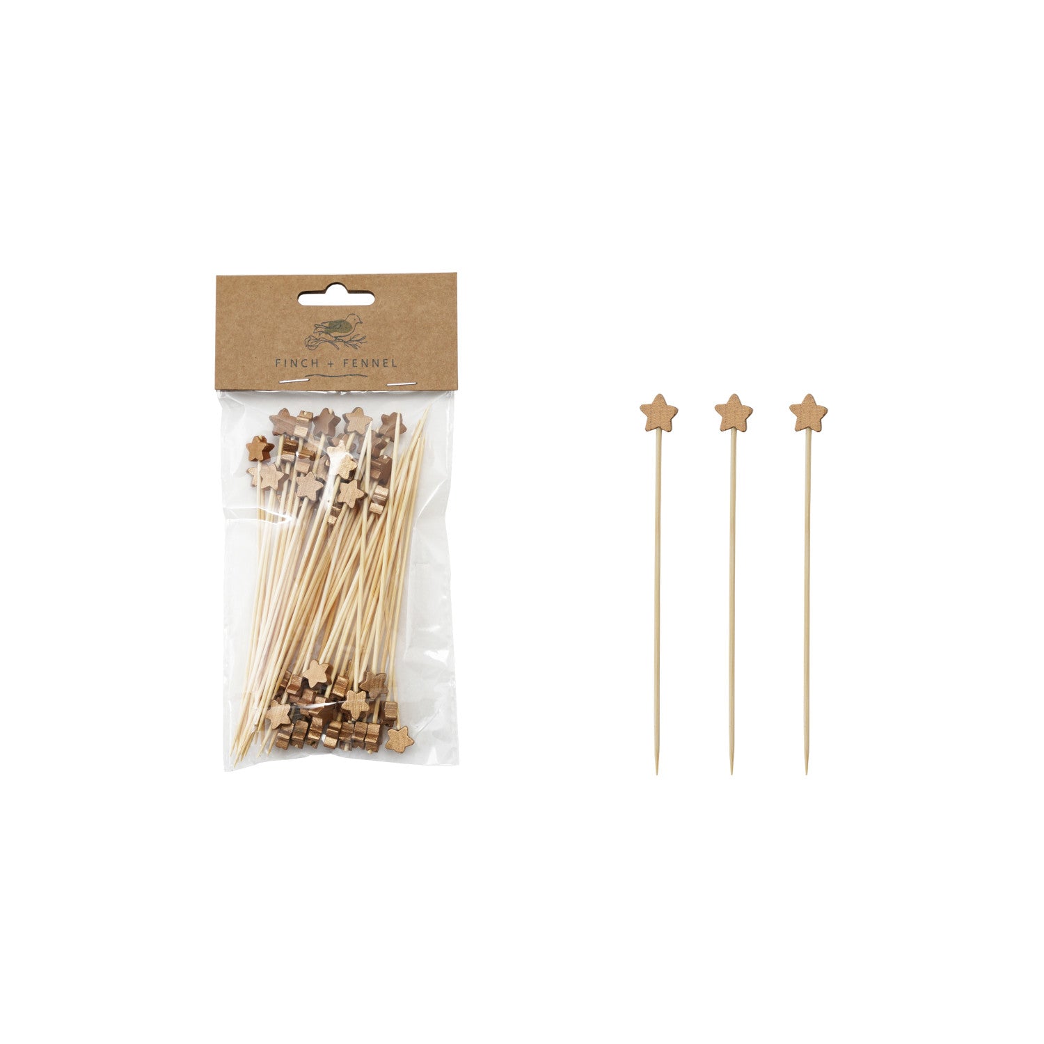 Bamboo Single Use Skewers with Star Shaped Handles, Set of 50 - From Me To You
