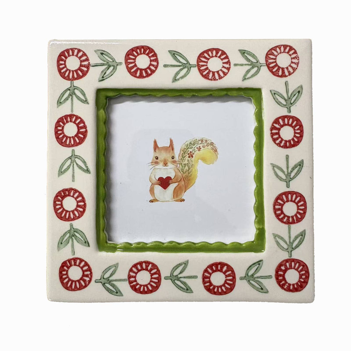 Hand-painted Ceramic Photo Frame, Green Flower