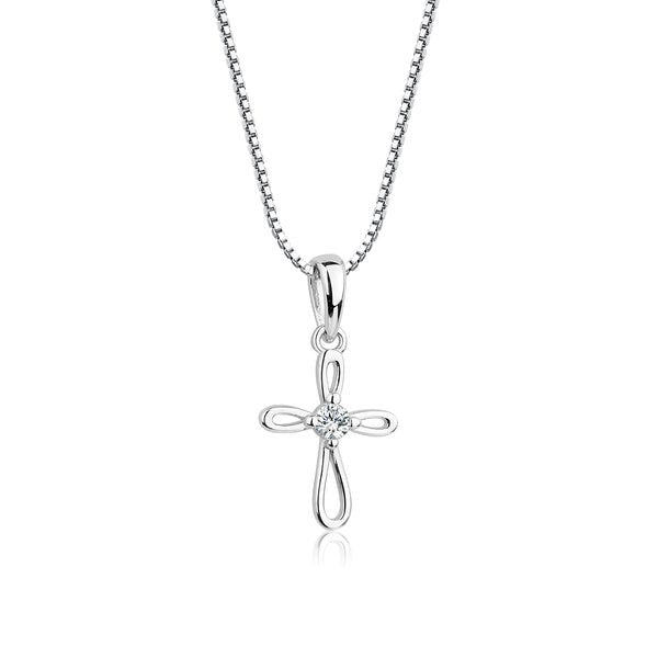 BCN - 05 - Cross - Infinity Sterling Silver Open Infinity Cross Necklace - From Me To You