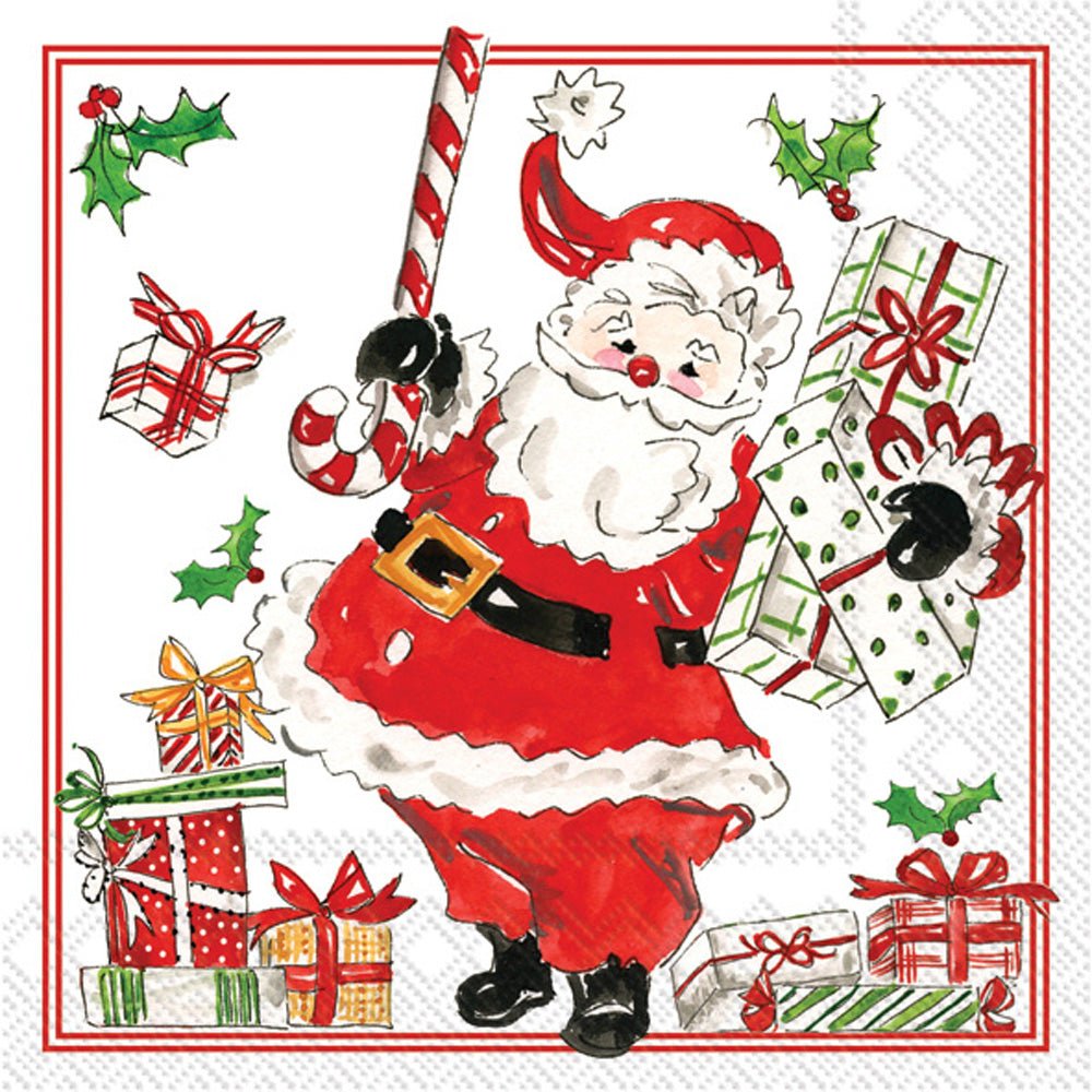 Boston International - Paper Cocktail Napkin/Holly Jolly Santas - From Me To You