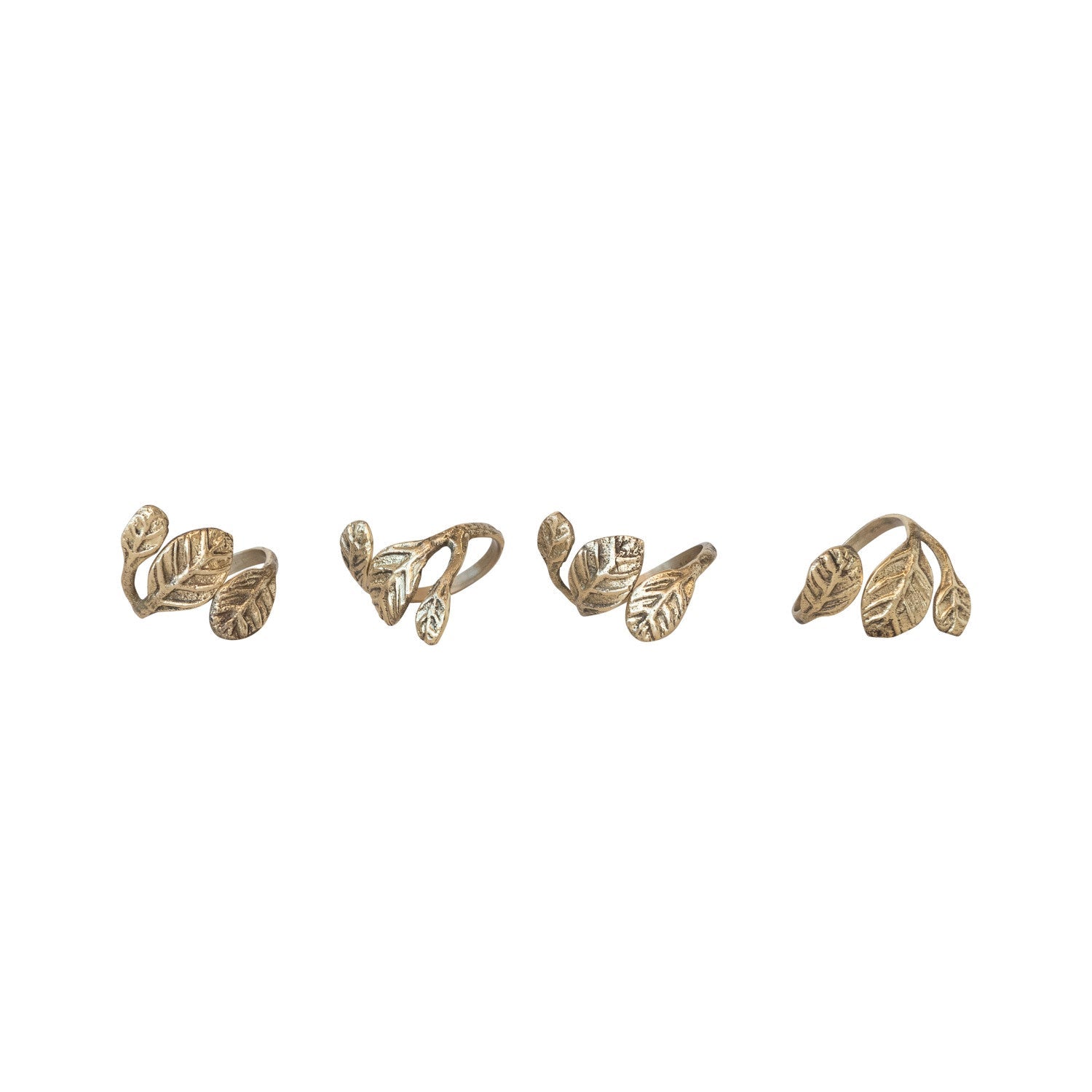 Brass Leaf Shaped Napkin Rings with Leather Tie, Set of 4 - From Me To You