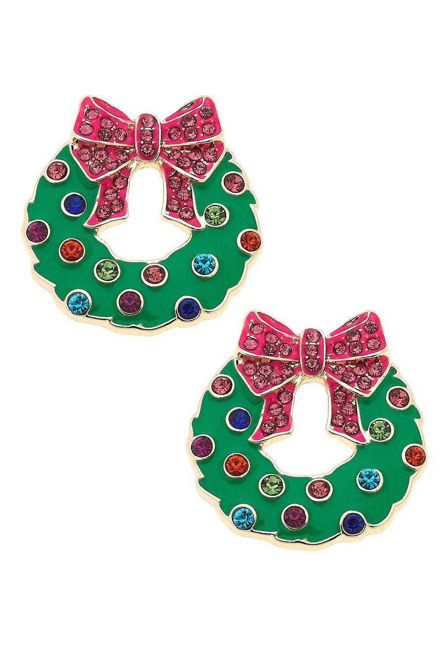 Canvas Bejeweled Christmas Wreath Earrings in Green - From Me To You
