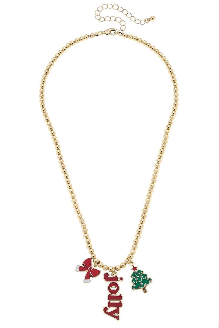 Canvas Holly Jolly Charm Necklace in Shiny Gold - From Me To You