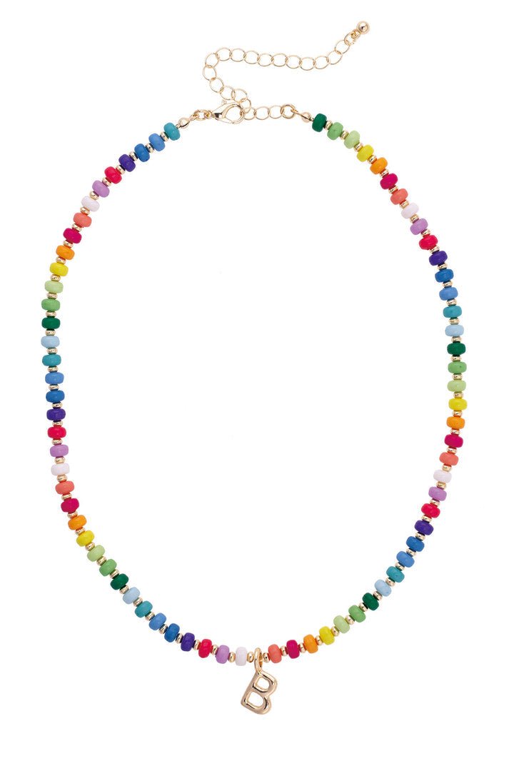 Canvas Ruthie Rainbow Beaded Mini Initial Necklace in Multi - From Me To You