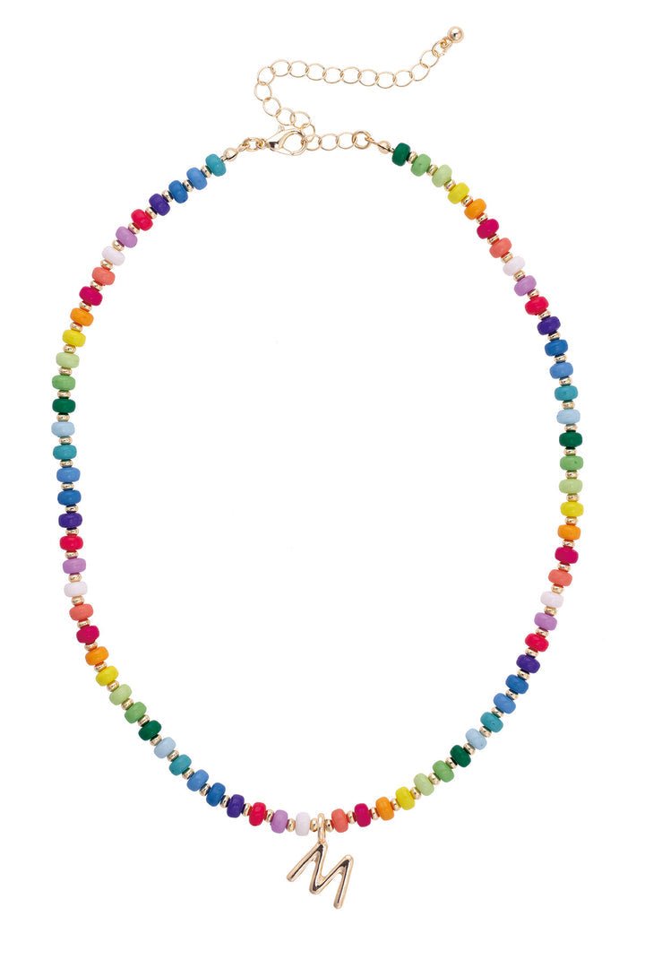 Canvas Ruthie Rainbow Beaded Mini Initial Necklace in Multi - From Me To You