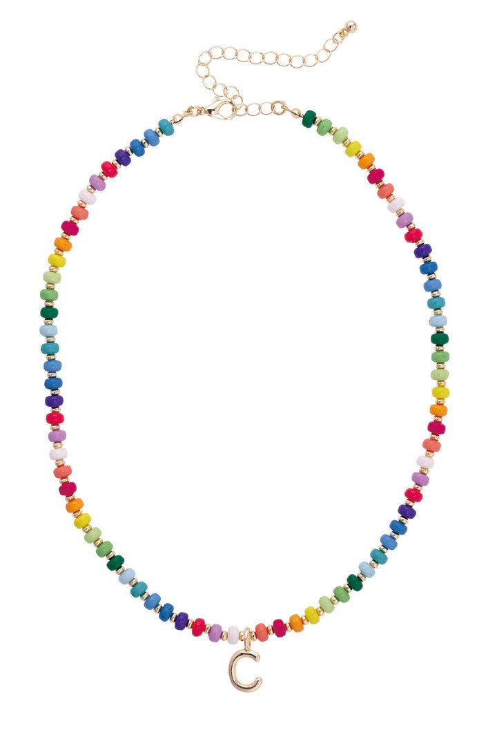 Canvas Ruthie Rainbow Beaded Mini Initial Necklace in Multi - From Me To You