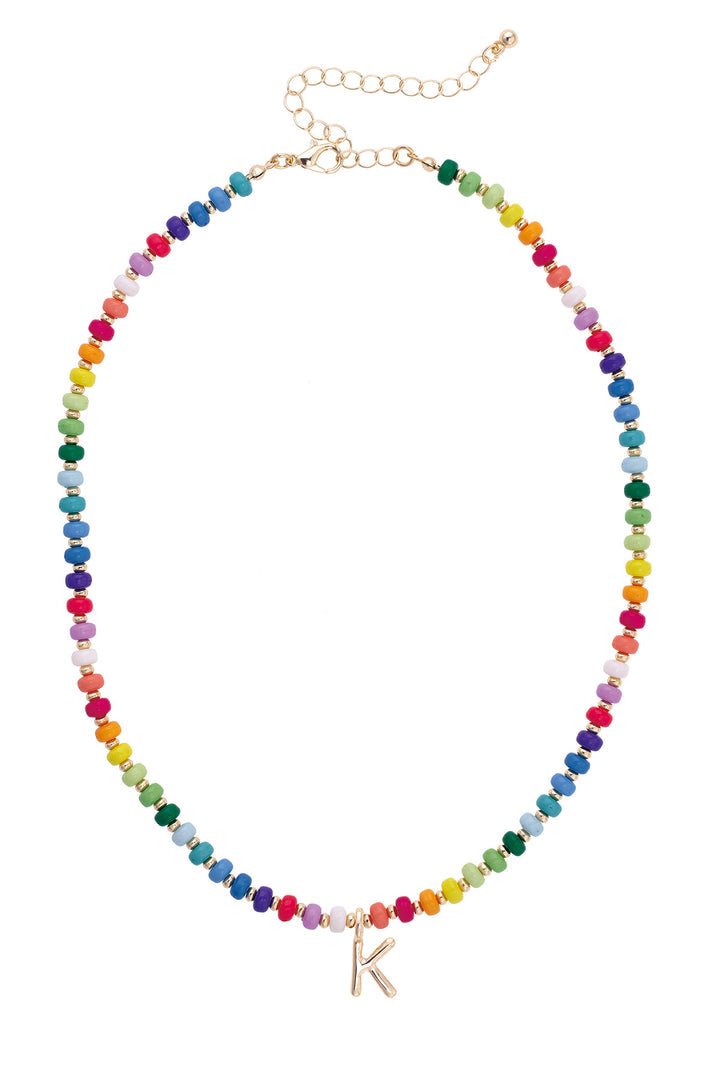 Canvas Ruthie Rainbow Beaded Mini Initial Necklace in Multi - From Me To You
