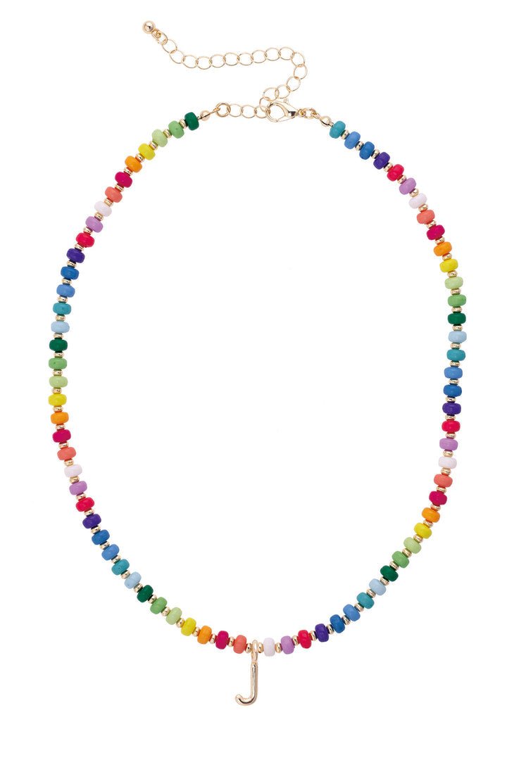 Canvas Ruthie Rainbow Beaded Mini Initial Necklace in Multi - From Me To You