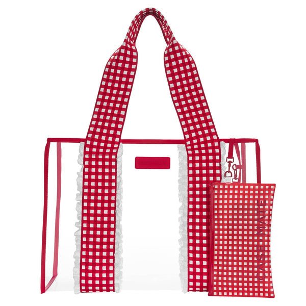 Case-Mate Jelly Tote w/ Phone Pouch - Clear Cherry Gingham Eyelet Ruffle - From Me To You