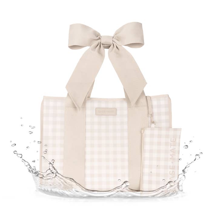 Case - Mate Jelly Tote w/ Phone Pouch - Latte Gingham Bow - From Me To You