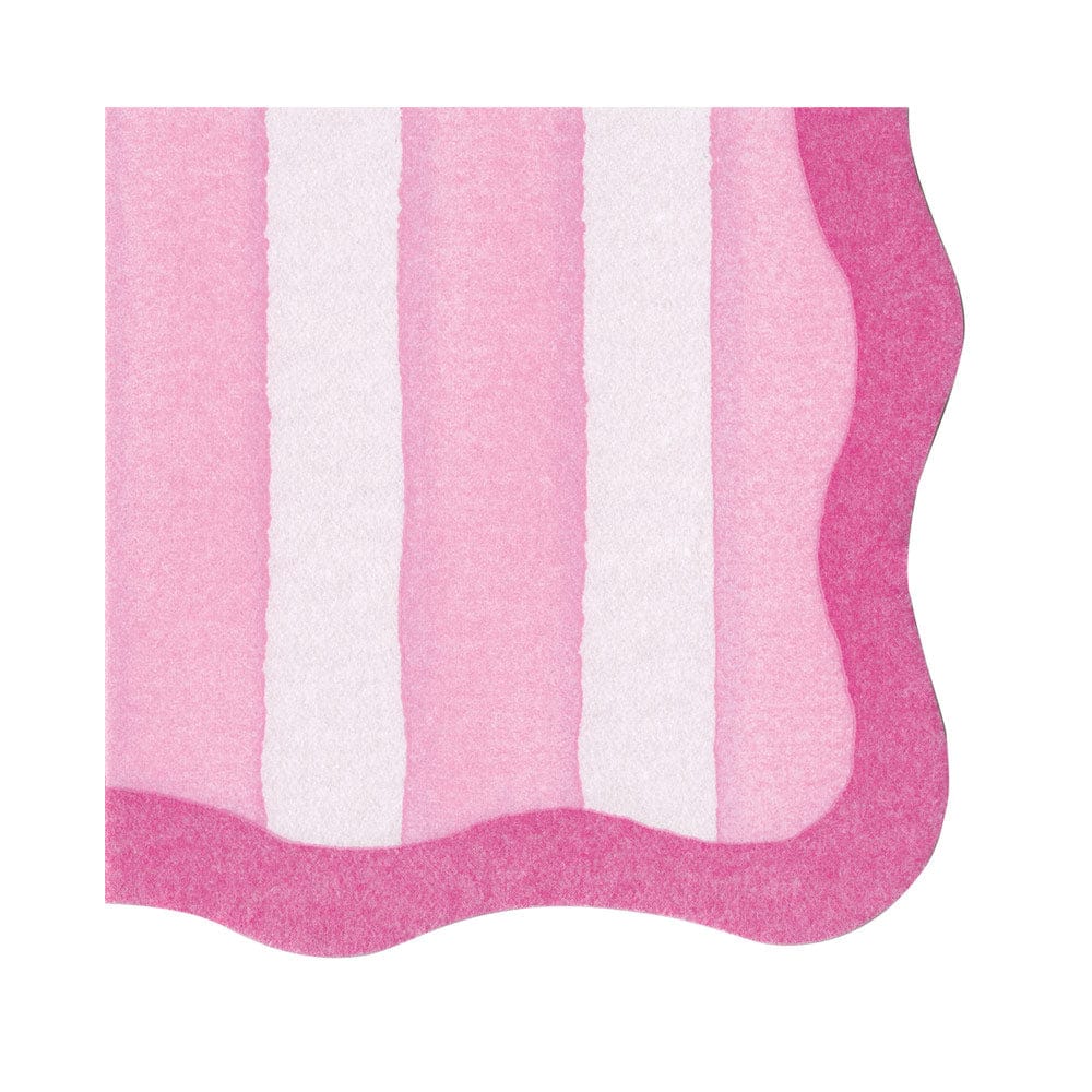 Caspari Cocktail Napkin - Cafe Stripe Scallop Pink Paper Linen - From Me To You