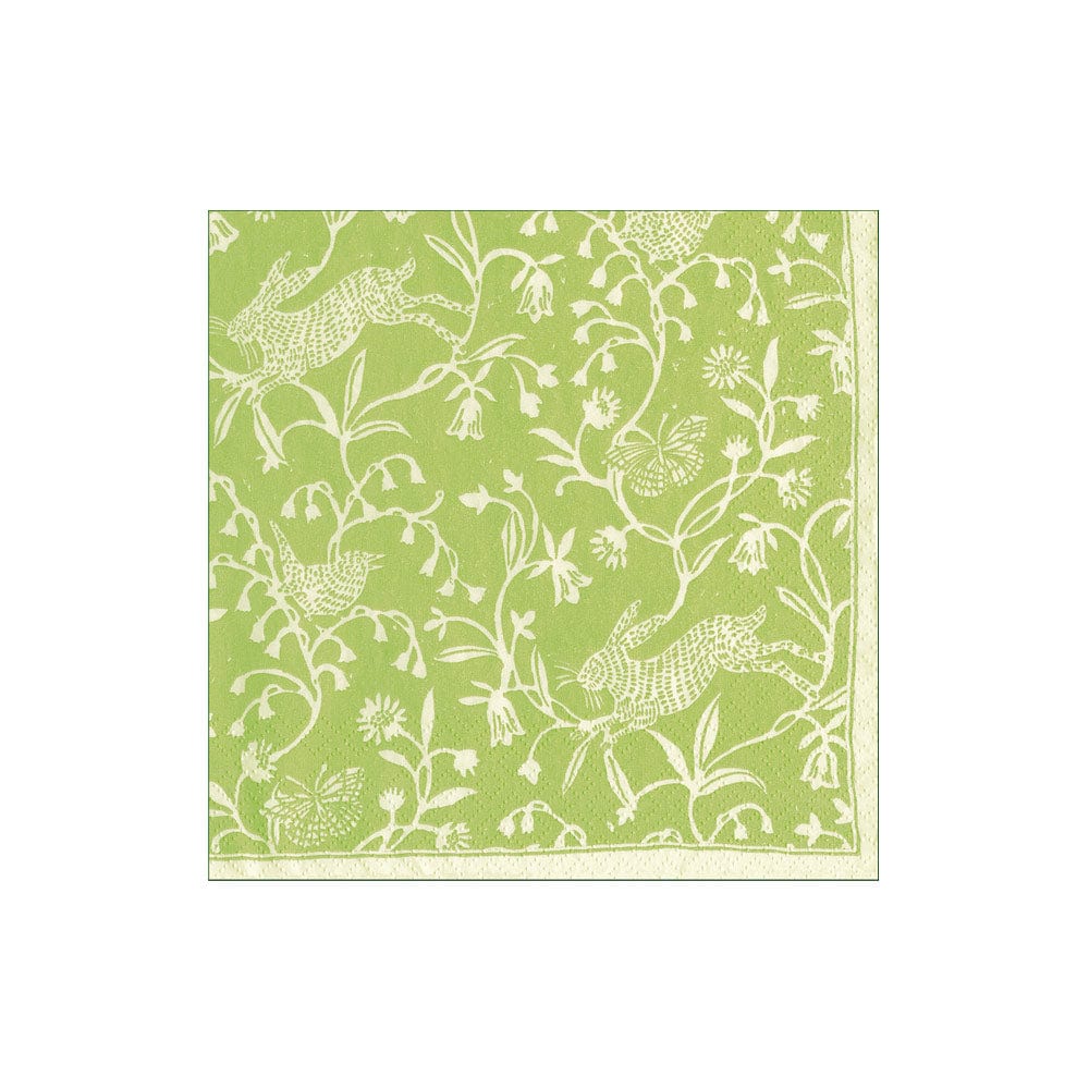 Caspari Hedgerow Moss Green Cocktail Napkin - package of 20 - From Me To You