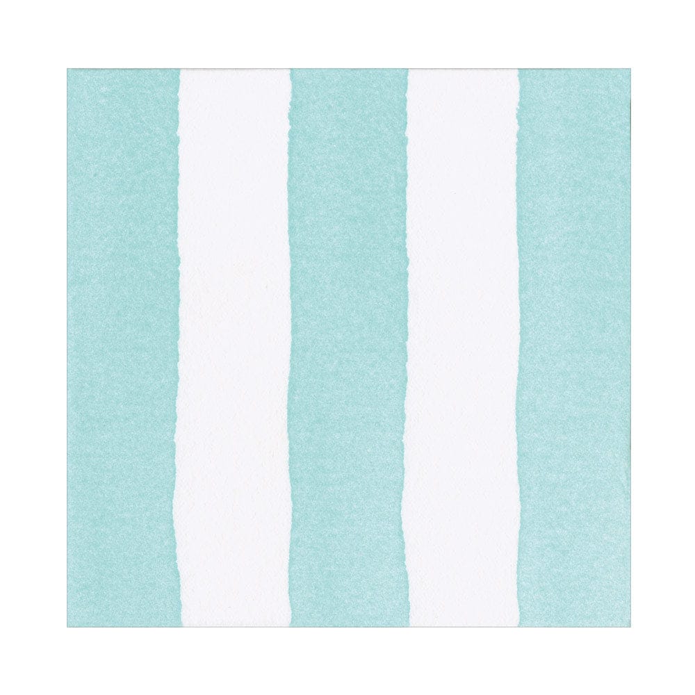 Caspari Luncheon Napkins - Cafe Stripe Aqua Paper Linen - From Me To You