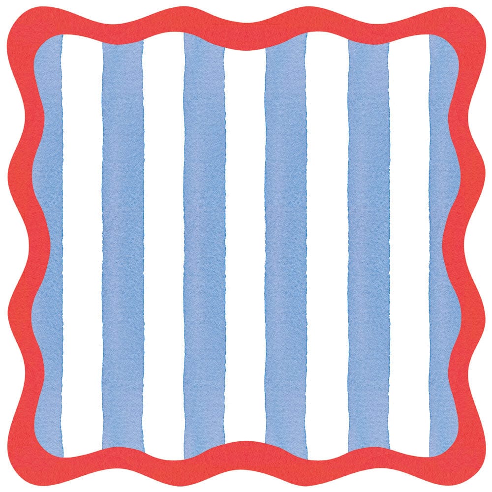 Caspari Paper Placemats Cafe Striped Scalloped Blue and Red - From Me To You