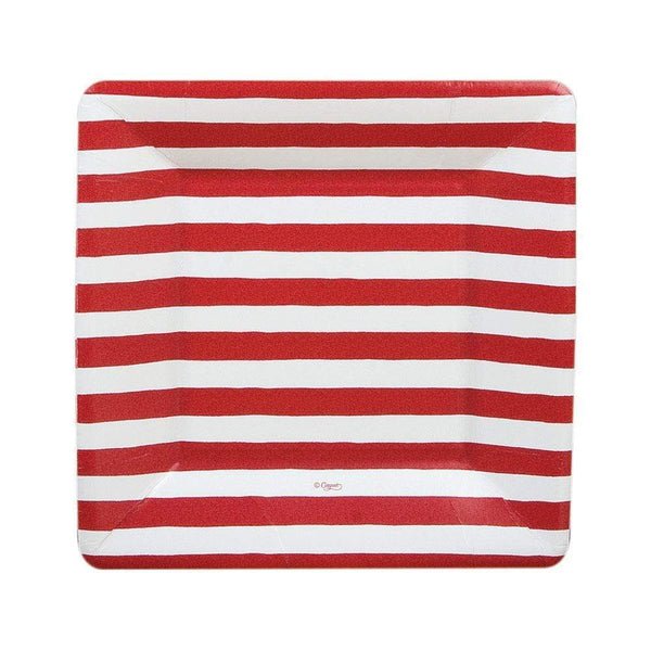 Caspari Red and White Stripe Square Paper Salad & Dessert Plates - 8 Per Package - From Me To You