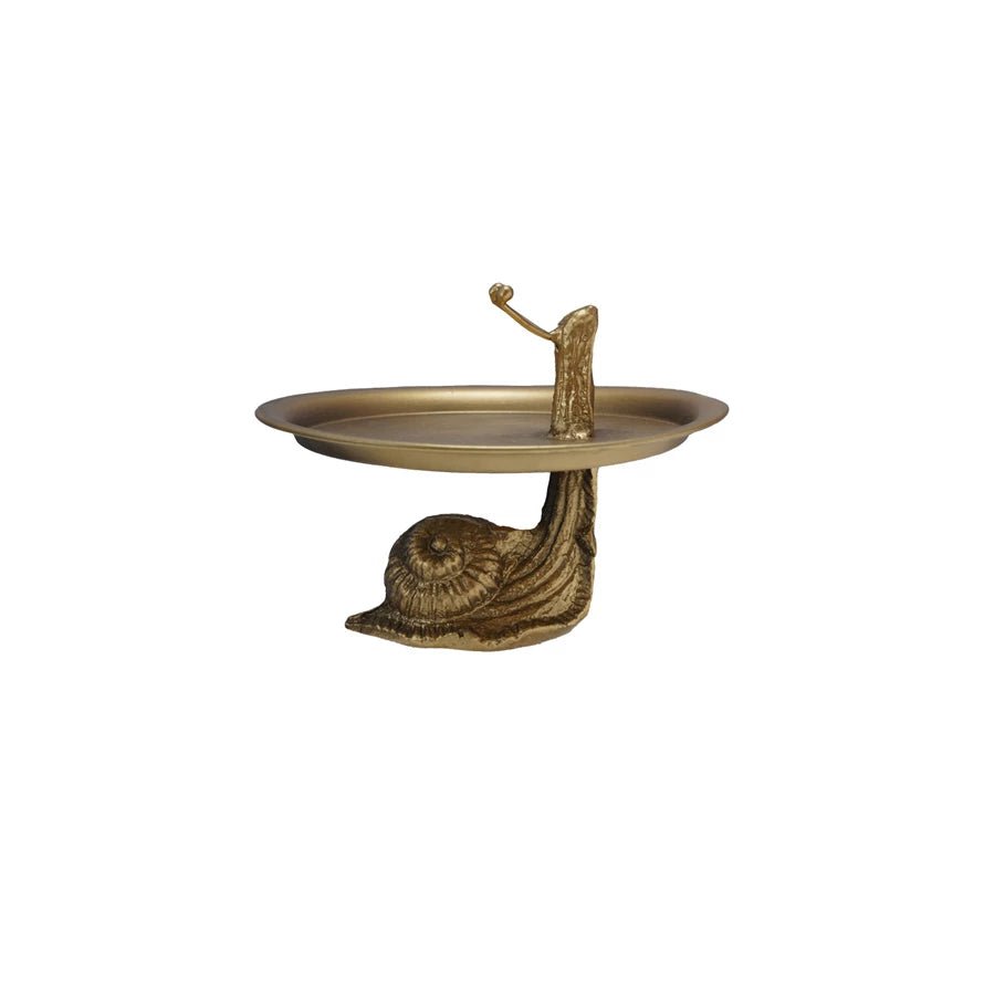 Creative Co - op 7 - 1/4" Rd x 5 - 1/2"H Decorative Metal Tray w Snail, Gold Finish - From Me To You