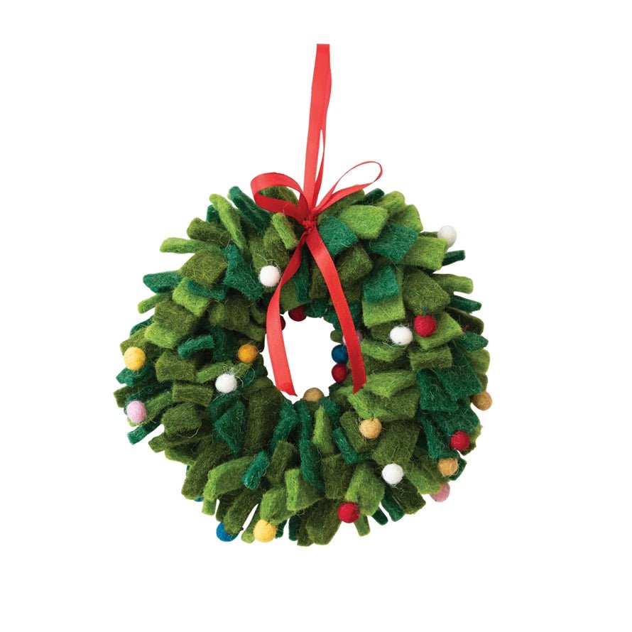 Creative Co - op Fel Wreath Oranament w/ Pom Poms - From Me To You