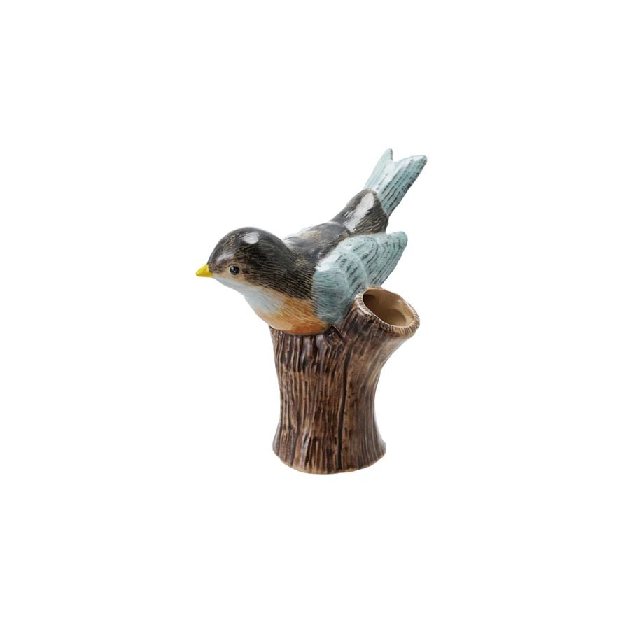 Creative Co - op Hand - Painted Stoneware Bird on Log Shaped Vase - From Me To You