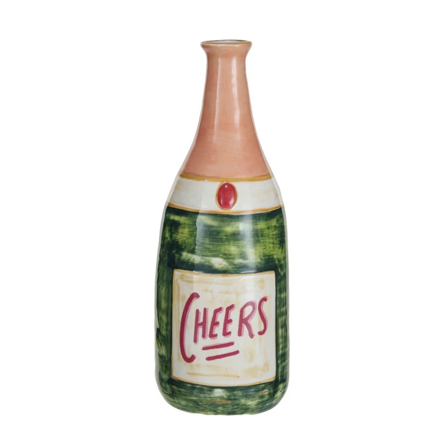 Creative Co - op Stoneware Bottle Shaped Vase "Cheers" - From Me To You
