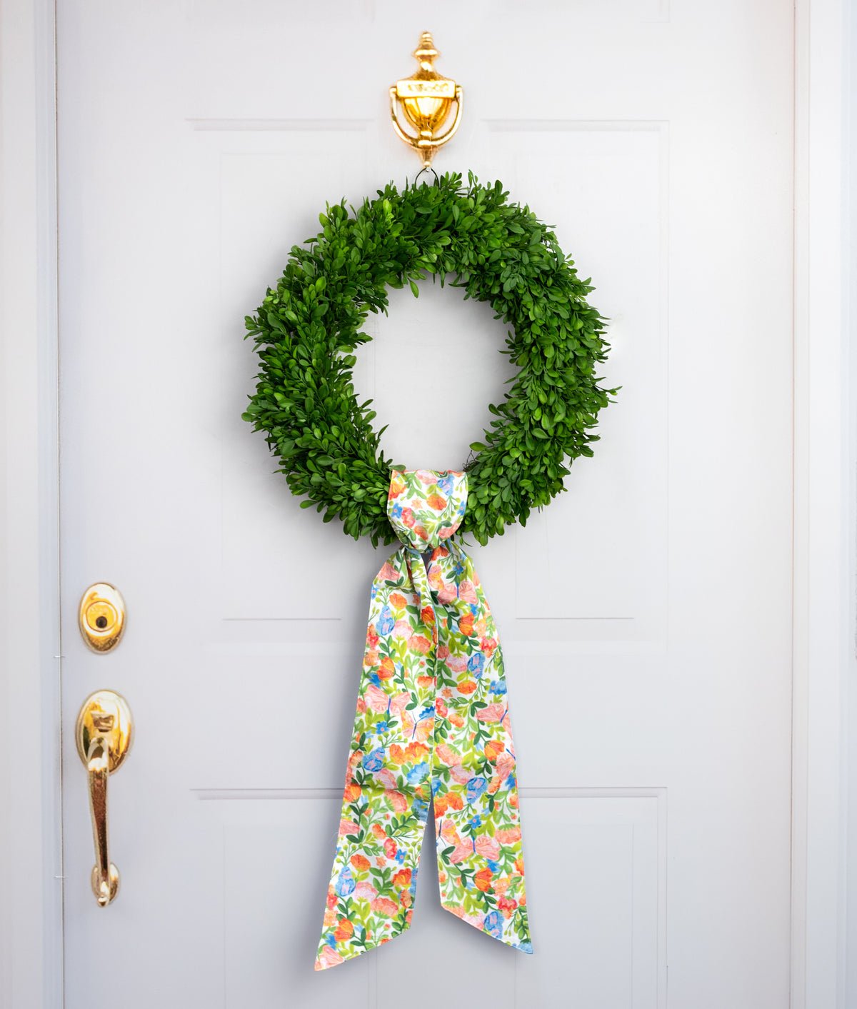 d. stevens 4" x 56" Poplin Wreath Sash: Mixed Spring Florals & Blue Check - From Me To You