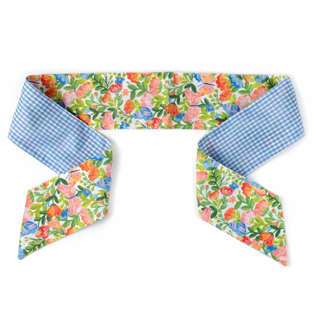 d. stevens 4" x 56" Poplin Wreath Sash: Mixed Spring Florals & Blue Check - From Me To You