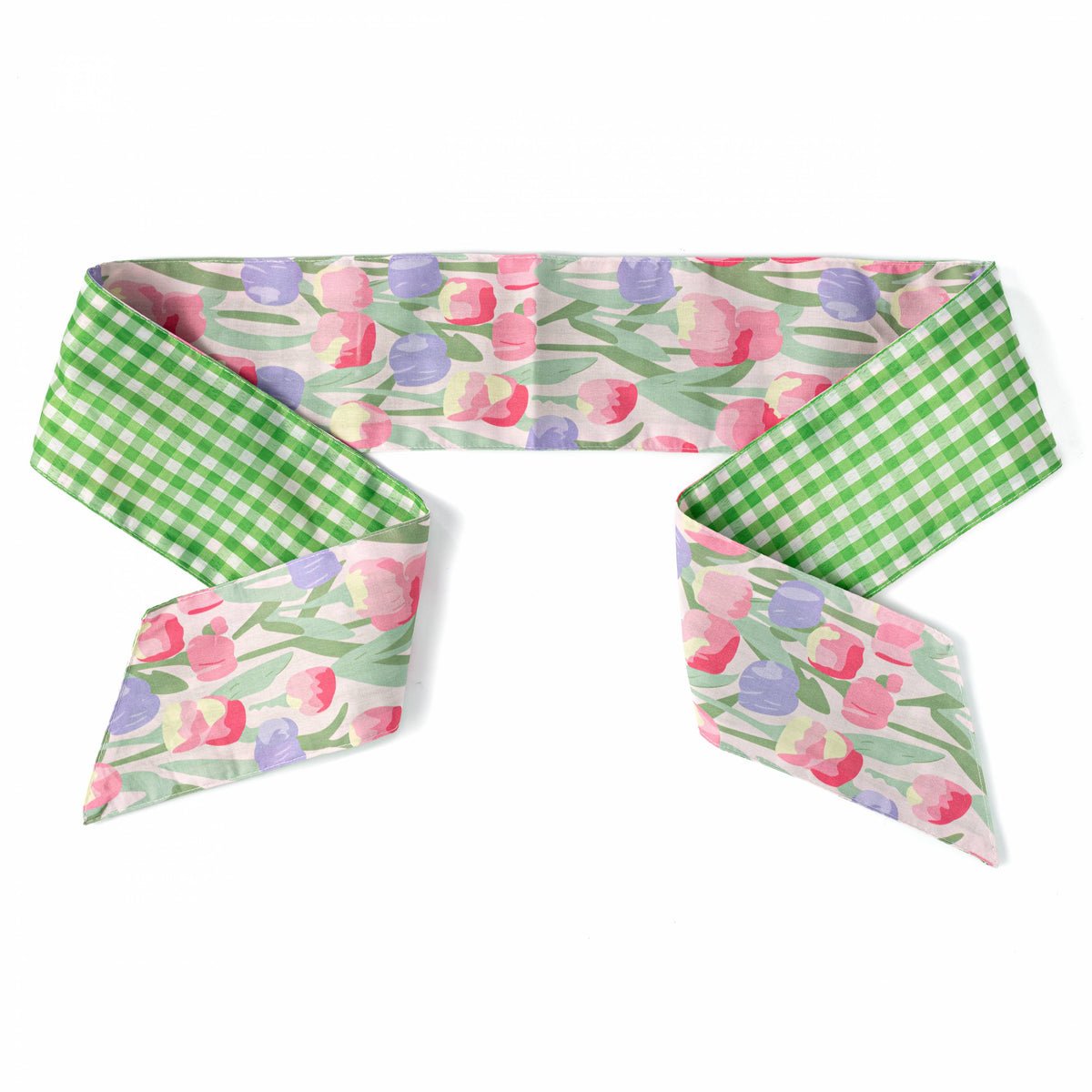 d. stevens - 4" x 56" Poplin Wreath Sash: Watercolor Tulips & Green Check - From Me To You
