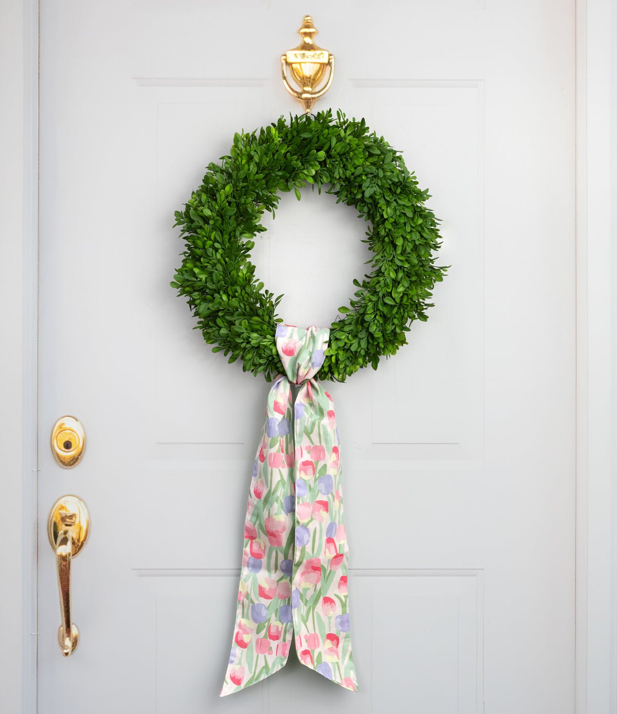 d. stevens - 4" x 56" Poplin Wreath Sash: Watercolor Tulips & Green Check - From Me To You