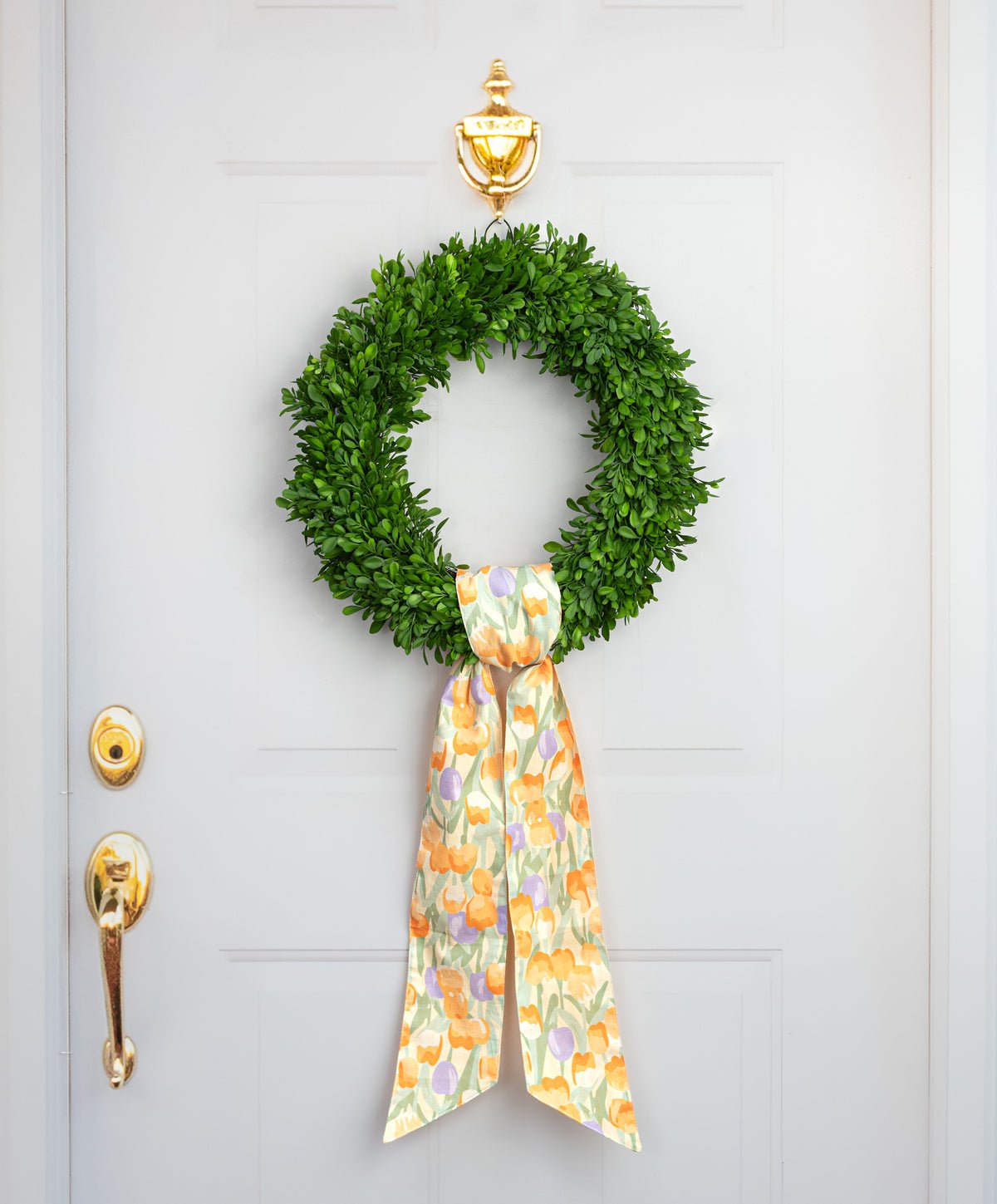 d. stevens - 4" x 56" Poplin Wreath Sash: Watercolor Tulips & Yellow Check - From Me To You