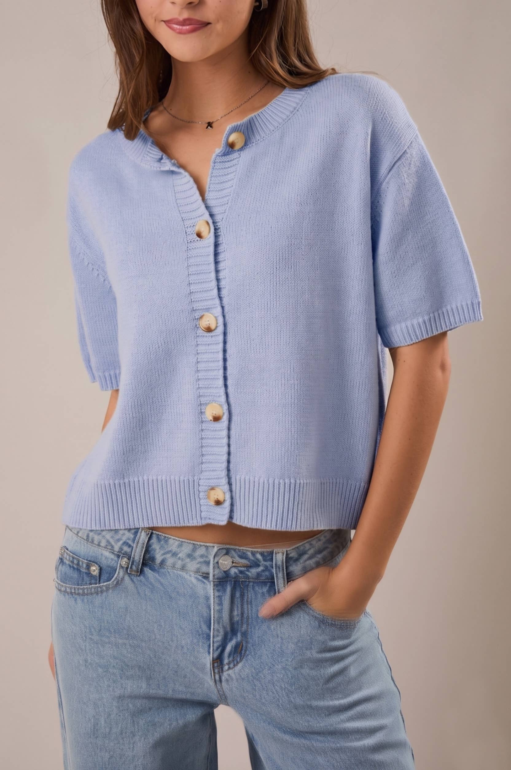 SHORT SLEEVE SWEATER CARDIGAN
