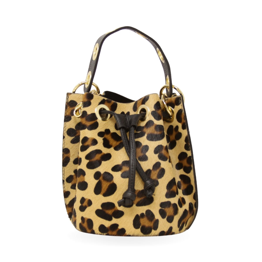 GENUINE LEATHER & COWHIDE PATTERNS BUCKET BAG - LEOPARD