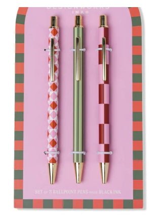 Designworks - A Dopo Set Of 3 Pens-Diamond, Stripe, Check - From Me To You
