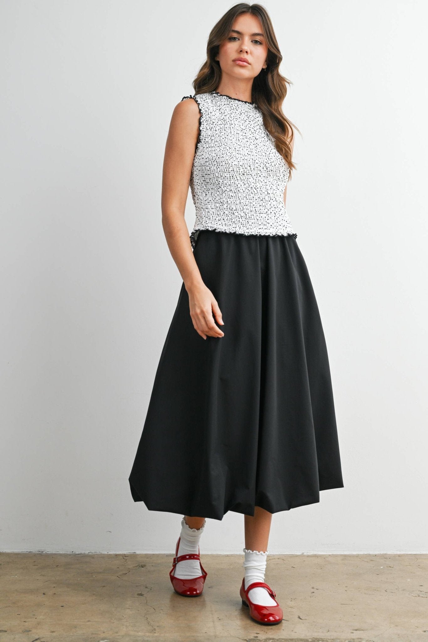 Elastic Waist Bubble Hem Maxi Skirt - BMS8074 - From Me To You